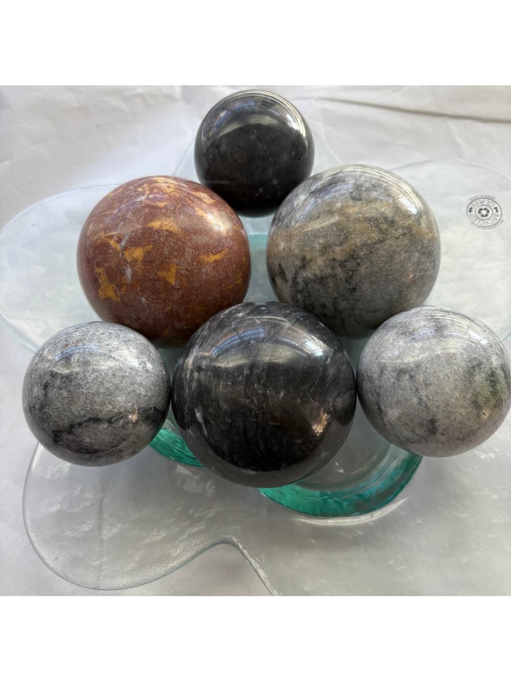 Set of 6 Polished Natural Stone Spheres 2.9"–3.25" Decorative Ball Collection